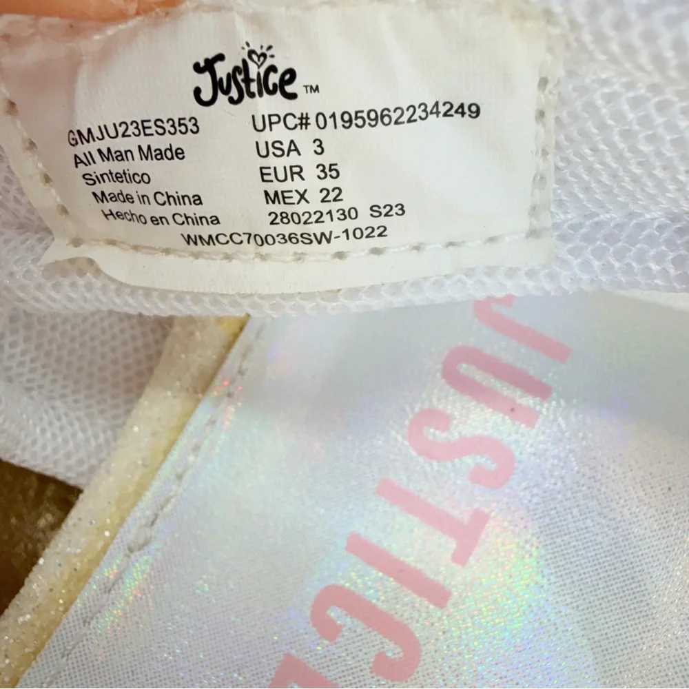 Justice‎ Girls Sandals Size 3 White Iridescent Chain Platform NWOT